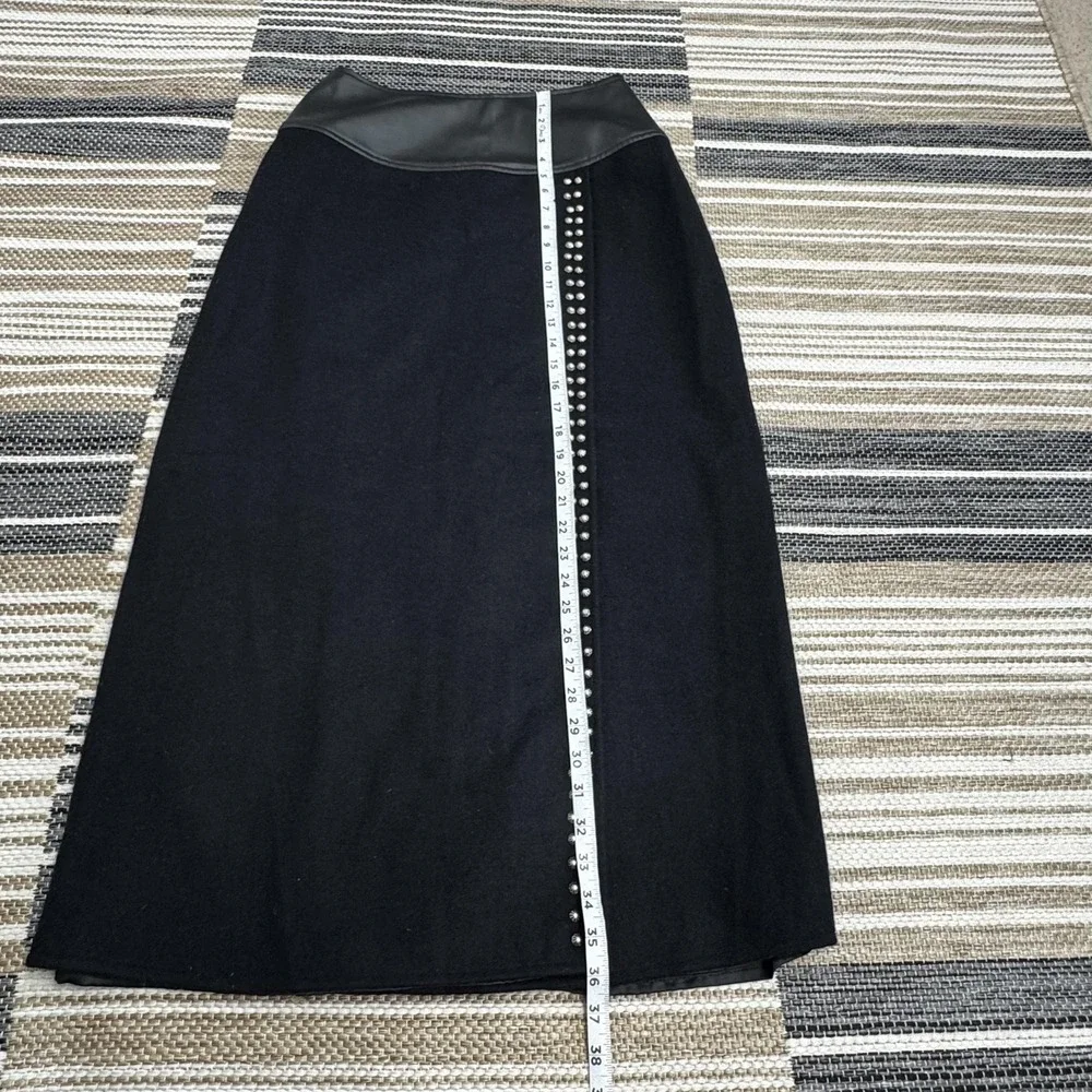 Southwest Canyon Skirt Women's Large Black‎ Wool Blend Studded Faux Leather Wrap